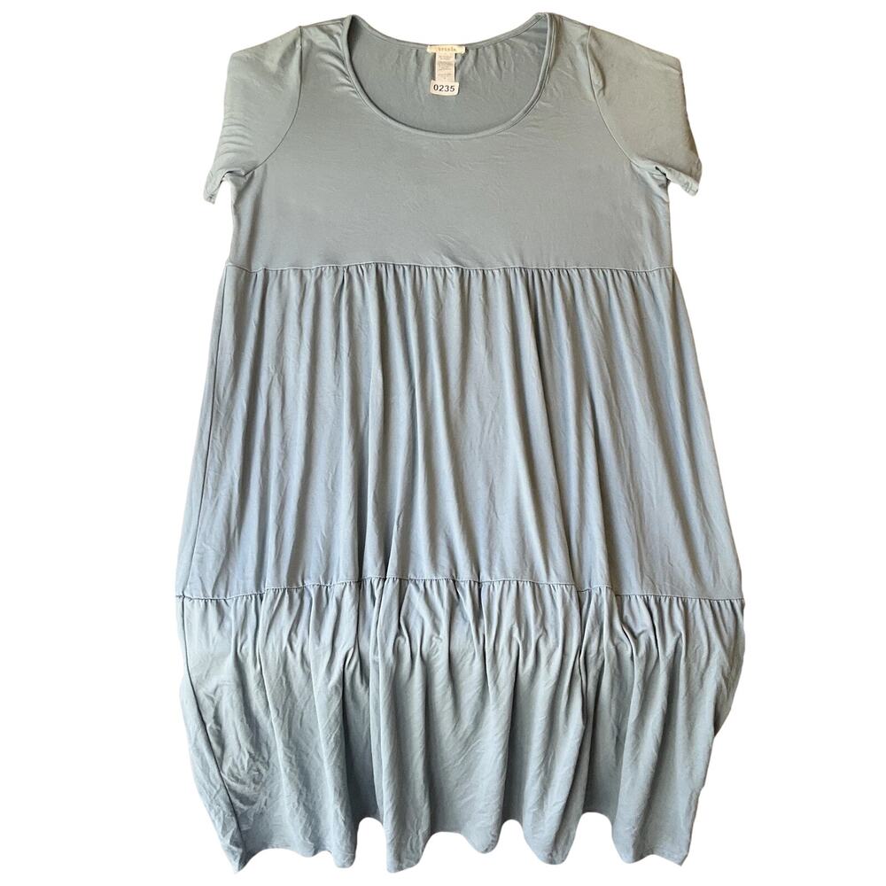 Brinla Women Maxi Dress 3X Blue Trapeze & Swing Short Sleeve Stretch Relaxed